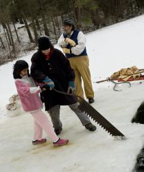 Cutting ice on the Mill Pond